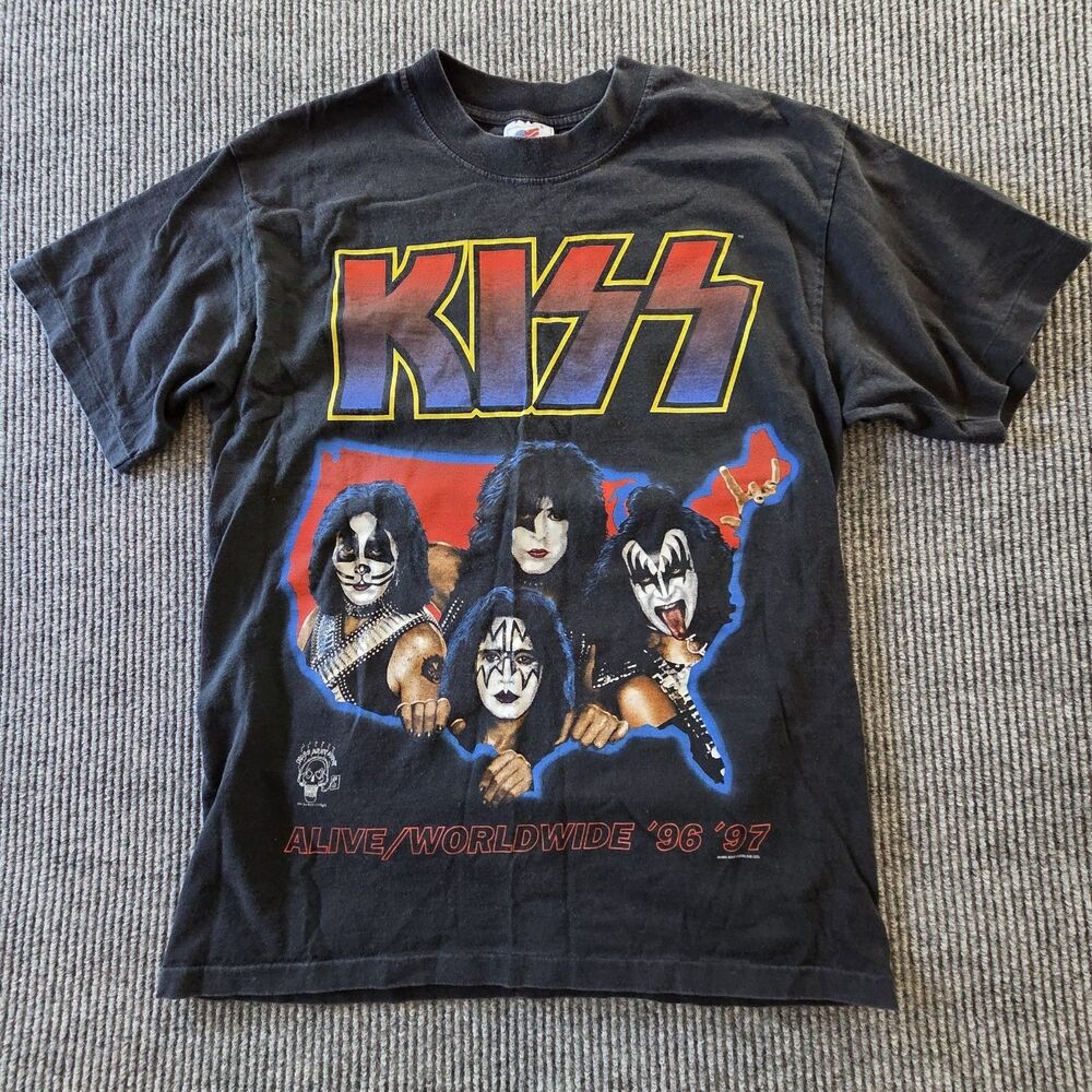 Vintage 90s Kiss Alive Worldwide Tour Band T shirt L Black 96-97 Rock Concert